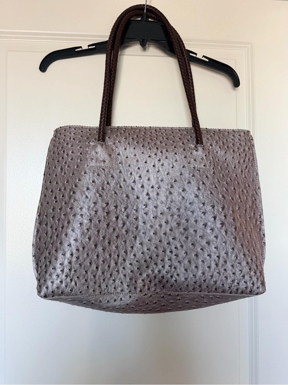 NWOT Faux Ostrach Leather Tote Bag Metallic Gray Textured Shoulder Purse New